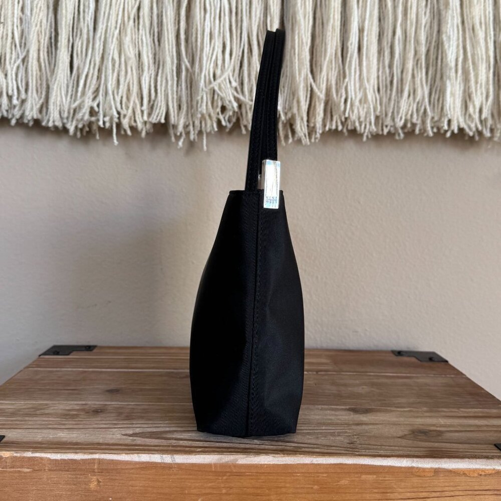 Vintage Nine West Black Fabric Double Top Handle Silver Logo Hardware Small Bag - Picture 6 of 17